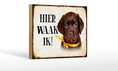 Produktbild von Holzschild Spruch 18x12 cm holländisch Hier Waak ik Labrador Puppy Dekoration