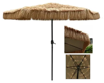 Immagine prodotto di Ombrellone da spiaggia, ombrellone in paglia, stile hawaiano, 270 cm, ombrellone da giardino, pieghevole