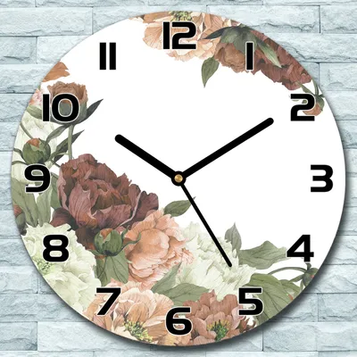 Produktbild von Wanduhr aus Glas Rund fi 30 Vintage Pfingstrosen Quarz Deko Schlafzimmer Büro