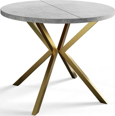 Produktbild von Runder Esszimmertisch LOFT LITE, ausziehbarer Tisch Durchmesser: 120 cm/200 cm, Wohnzimmertisch Farbe: Hellgrau, mit Metallbeinen in Farbe Gold
