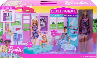 Produktbild von Mattel GWY84 - Barbie - Ferienhaus, Puppe mit Möbel und Zubehör