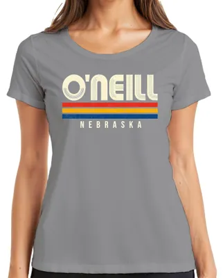 Produktbild von O'Neill Nebraska Vintage Retro 70s 80s Style Streifen Geschenk USA Damen T-Shirt, Grau, L