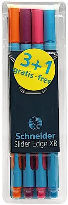 Produktbild von Schneider Schreibgeräte Kugelschreiber Slider Edge, Kappenmodell, XB, sortiert, 4er-Etui colours
