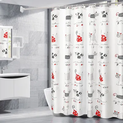 Produktbild von Duschvorhang 180x200cm inkl. Ringe Badewannenvorhang PEVA für Badewanne Dusche Vorhang Wasserdicht Waschbar Anti Schimmel Duschvorhänge Kitty