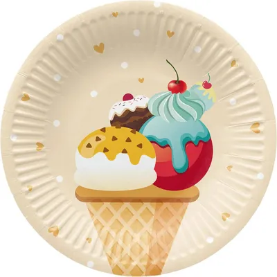 Zdjęcie produktu dla Talerze papierowe okrągłe "Ice Cream" 18 cm 8 szt