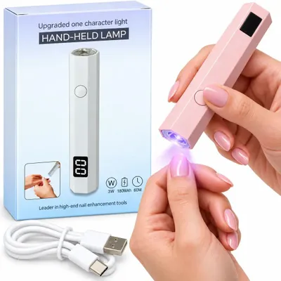 Zdjęcie produktu dla Mini lampa do paznokci UV LED USB ręczna do hybryd żelu tipsów 20s 60s różowa