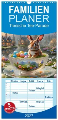 Produktbild von Familienplaner 2027 - Tierische Tee-Parade mit 5 Spalten (Wandkalender, 21 x 45 cm) CALVENDO