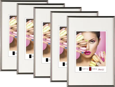 Produktbild von 2er 3er 5er Pack Photo Style Set Bilderrahmen Wanddeko Collage Poster Kunststoff Rahmen - Farbe: 5er Pack Stahl | Format: 21x29,7 DIN A4
