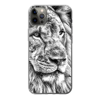 Produktbild von MuchoWow® Handyhülle Schutzhülle Hülle für iPhone 12 Pro Max Porträt - Löwe - Schwarz und weiß Silikon Softcase Handy Hülle - Hartschale