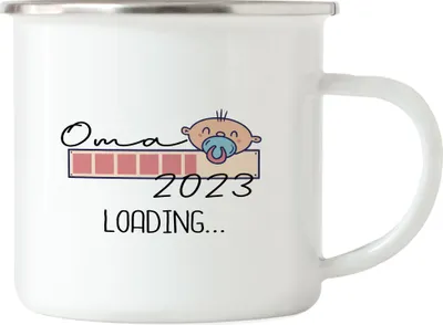 Produktbild von Oma Loading 2023 Emaille Tasse für werdende Omas zur Geburt Enkel Enkelin Ich werde Oma Geschenk Tasse Babynews