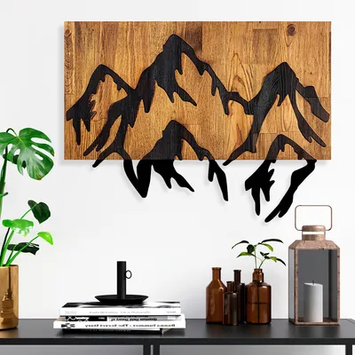 Produktbild von Wallity, Mountain- SKL2201, Schwarz, Sonstige Wohndekorationen, 58 x 3 x 44 cm, 100% Holz (Dicke: 3 cm) / Metall (Dicke: 1