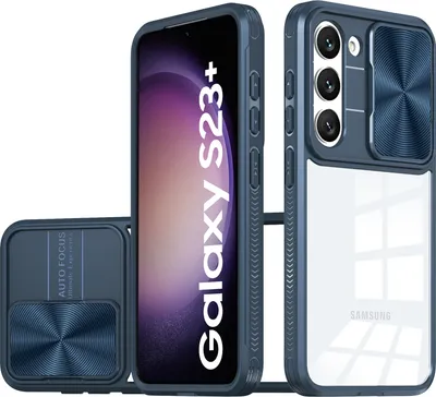 Image de Etui Galaxy S23+, étui hybride transparent en TPU avec cache caméra coulissant Samsung Galaxy S23+ / S23 Plus bleu