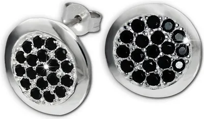 Produktbild von SilberDream schwarz Ohrringe Scheibe Zirkonia Damen 925 Silber Ohrstecker GSO219S