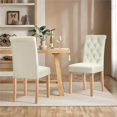 Produktbild von Yaheetech Esszimmerstühle 2er Set Küchenstuhl Polsterstuhl mit hoher Rückenlehne, Beine aus Massivholz, gepolsterte Sitzfläche aus Leinen, Beige