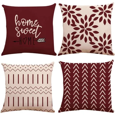 Immagine prodotto di Set di 4 federe decorative in lino, 50x50 cm, colore bordeaux