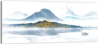 Produktbild von DEQORI Glasbild Echtglas 125x50 cm 'Berge mit Farbakzenten' Wandbild Bild modern Deko