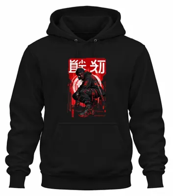 Produktbild von Cyberpunk Techwear Japanisch Anime Japan Y2K Streetwear Hoodie Kapuzenpullover, Schwarz, L