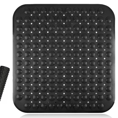 Image de Tapis de douche antidérapant, 48 x 48 cm, PVC noir, avec ventouses