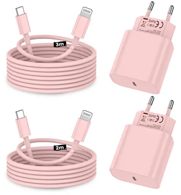 Productafbeelding van iPhone-oplader, 2 stuks, snellader, 20 W, adapter met 2 meter en 3 meter kabel [Apple]