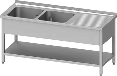 Produktbild von Spültisch mit Grundboden 1400x600x850 mm, mit zwei Becken links, mit Aufkantung, verschweißt