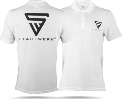 Produktbild von STAHLWERK Polo-Shirt Größe XL Weiß Kurzarm Polo-Hemd Logo-Print 100% Baumwolle
