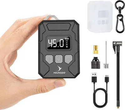 Productafbeelding van 150PSI Elektrische Fietspomp met Digitale Manometer, Presta en Schrader Ventiel, Voor Fiets, Motorfiets en Ballen, Compact en Gebruiksvriende