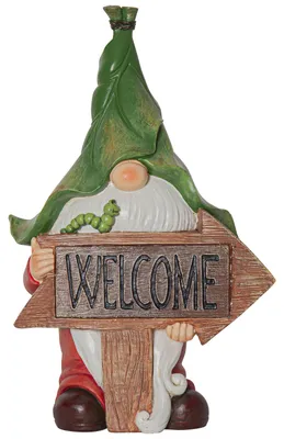 Produktbild von Solar Deko-Figur ,Gnomy', Gartenzwerg mit Willkommens-Schild, bunt, warmweiß, H 33cm
