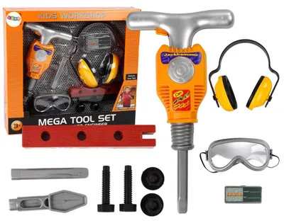 Produktbild von Lean Toys Set aus Presslufthammer und Schutzbrille (Spielzeug)