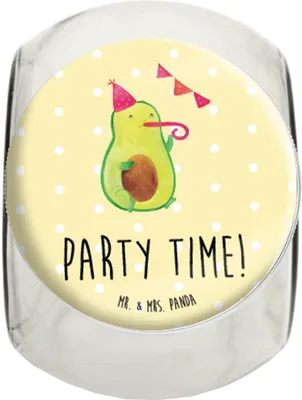 Produktbild von Mr. & Mrs. Panda Süßigkeitenglas Avocado Party Zeit XL 2000ml - Gelb Pastell - Geschenk, Lebensmittelbehälter, Geburtstag, Genießen, Bonbonglas, Bonboniere, Kaffeedose
