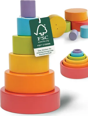 Produktbild von Stapelbecher für Babys – Holzturm zum Stapeln, ab 1 Jahr – 6 Stapelbecher, ab 1 Jahr