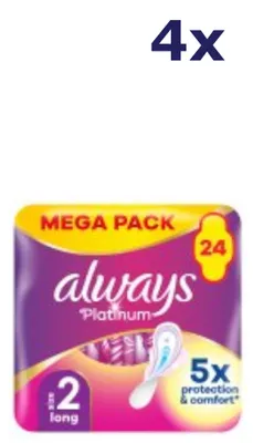 Productafbeelding van 4 x Always Platinum - maandverband - extra lang met vleugels, 24 stuks