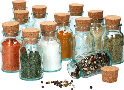 Produktbild von 6 runde Gewürzgläser 125 ml + Naturkorkdeckel Glasdosen Vorratsbehälter recyceltes Aufbewahrung