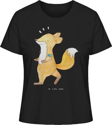 Produktbild von Mr. & Mrs. Panda Basic T-Shirt Damen Fuchs Joggen Größe M - Schwarz - Geschenk, Oberteil, Laufen, Baumwoll, Laufsport, Shirt, Dauerlauf