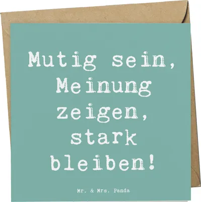 Produktbild von Mr. & Mrs. Panda Klappkarte Spruch Mutig zu seinen Meinungen stehen - Meeresbrise - Geschenk, faltkarte, anlasskarte, Inspiration, doppelkarte, Glückwunschkarte, Trost