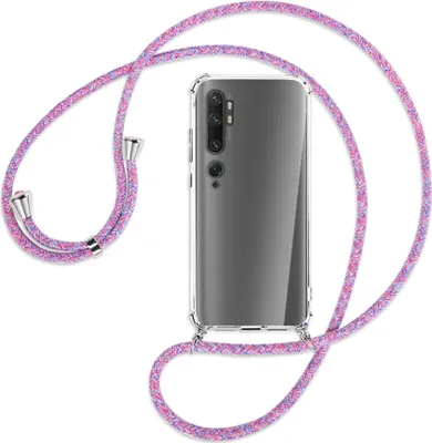 Produktbild von Handykette Backcover-Schutzhülle mit Band (Metall silberfarben) für Xiaomi Mi Note 10 (Pro) - lila/rosa/blau