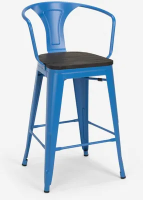 Produktbild von Barhocker aus stahl mit holzrückenlehne im industriestil Steel Wood Back - Blau
