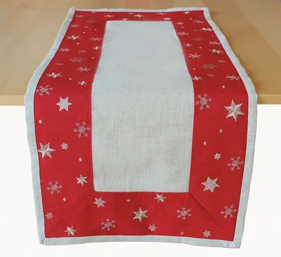 Produktbild von Tischwäsche mit Stickerei goldene Sterne 40 x 90 cm - rot