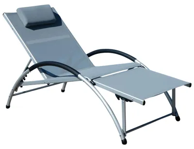 Produktbild von ALEOS. Gartenliege Sonnenliege Fitnessliege Bauchmuskeltrainer stabile Aluminium Konstruktion mit atmungsaktiven Kunststoffgewebe und Kopfpolster FIT-GRAU
