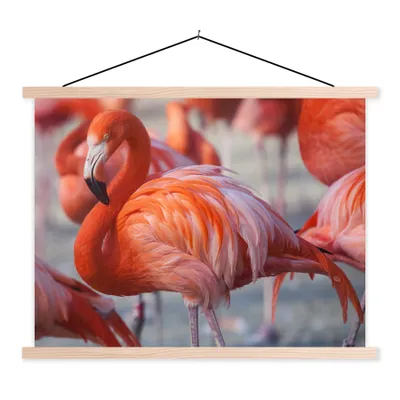 Produktbild von MuchoWow® Textilposter Flamingo - Vogel - Tiere - Rosa 60x45 cm mit holzfarbenen Rahmen - Bild
