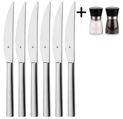 Produktbild von WMF Steakmesser Nuova - 6 Stück - Inklusive GRATIS Cookinglife Pfeffer- und Salzmahlerset
