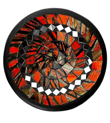 Produktbild von Mosaikschale aus Ton rund Ø 15 cm, Ton mit Glasmosaik rot gold, Dekoschale mit Mosaiksteinen