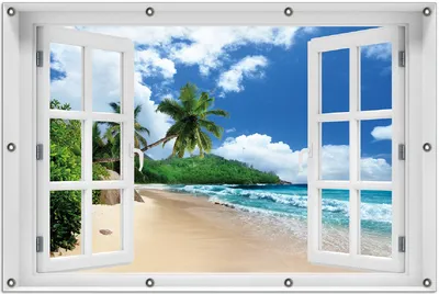 Produktbild von Wallario Outdoor-Poster für Garten oder Balkon 100 x 150 cm: Urlaub auf den Seychellen unter Palmen am Sandstrand
