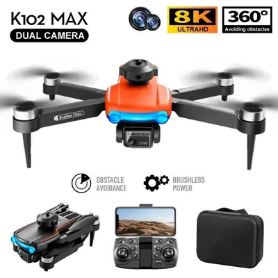 Image de Drone pliable - Quadricoptère K102 MAX - Double caméra 4K - Détection d'obstacles - Moteur sans balais - Portée de 500 m - Autonomie de vol de 10 à 20 minutes - Orange