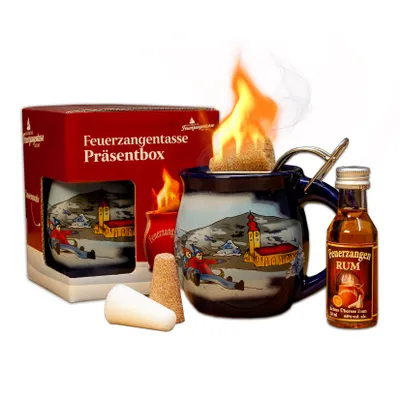 Produktbild von Feuerzangentasse 1er-Set | blau/Winter | mit Rum | Feuerzangenbowle-Set | Präsentbox