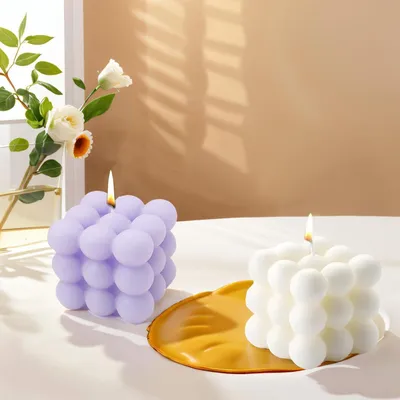 Produktbild von 2 Stück Bubble Kerzen Sojawachs Duftkerzen White+purple