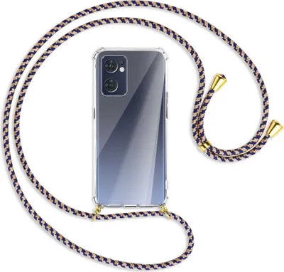 Produktbild von Handykette Backcover-Schutzhülle mit Band (Metall goldfarben) für Oppo Reno7 5G / Find X5 Lite - blau+beige