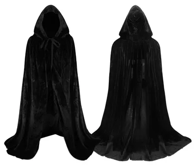 Productafbeelding van Zwarte cape met kap, fluweel, voor kinderen, Halloween kostuum, vampier, dood
