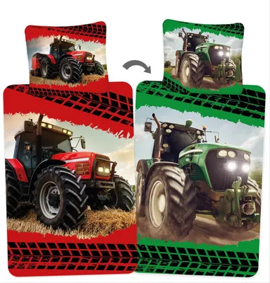 Produktbild von Červený a zelený traktor - sada oboustranného povlečení 2v1, 135x200
