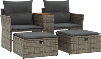 A set of outdoor furniture consisting of two chairs and two ottomans, presented against a white background.