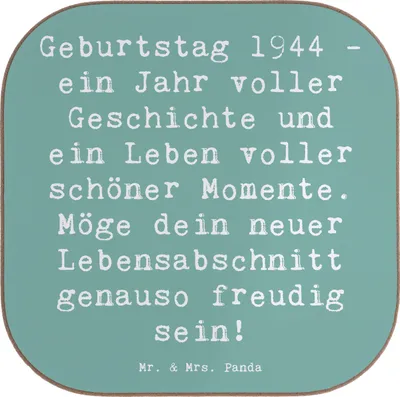 Produktbild von Mr. & Mrs. Panda Untersetzer für Gläser Spruch 1944 Geburtstag - Meeresbrise - Geschenk, Glas, Geburtsjahr, Tassenuntersetzer, Jahrgang, gläseruntersetzer, Happy Birthday